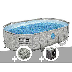 Kit piscine tubulaire ovale Bestway Power Steel SwimVista avec hublots 4,88 x 3,05 x 1,07 m + 10 kg de zéolite + Pompe à chaleur