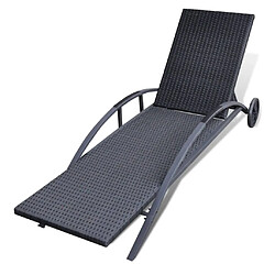 Acheter vidaXL Chaise longue avec coussin et roues Résine tressée Noir