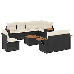 Maison Chic Ensemble Tables et chaises d'extérieur 9 pcs avec coussins,Salon de jardin noir résine tressée -GKD295644