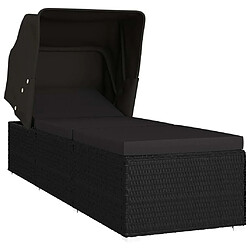 Maison Chic Chaise longue avec auvent et coussin | Bain de soleil Relax | Transat Résine tressée Noir -GKD42322