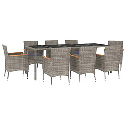 Salle à manger de jardin 9 pcs,Table et chaise à dîner avec coussins Gris -MN74457