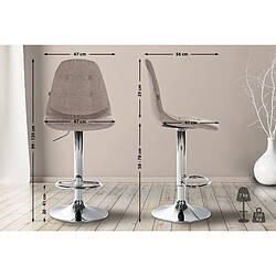 Avis Decoshop26 Tabouret de bar x1 avec repose-pieds hauteur réglable pivotant assise en tissu taupe cadre métallique chromé 10_0004848