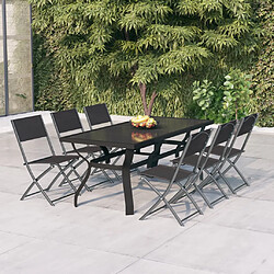 vidaXL Ensemble à manger de jardin 7 pcs Gris et noir