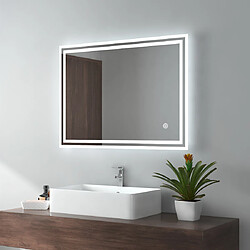 EMKE Miroir de salle de bain 80x60cm, Miroir avec éclairage avec Interrupteur Tactile, Miroir LED Lumière Blanche Froide