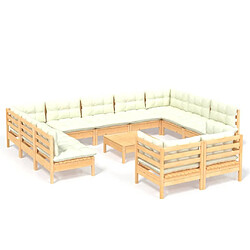 Maison Chic Salon de jardin 12 pcs avec coussins | Ensemble de Table et chaises | Mobilier d'Extérieur crème Bois de pin massif -GKD45381