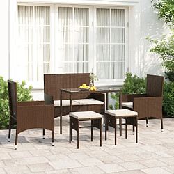 vidaXL Salon de jardin 6 pcs avec coussins Marron Résine tressée