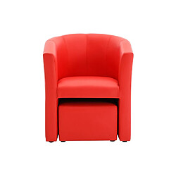 Avis Vente-Unique Fauteuil cabriolet et pouf en simili rouge JOVANA