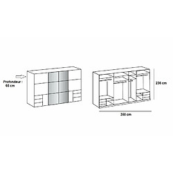 Inside 75 Armoire coulissante LISBETH 2 portes 6 tiroirs blanc 2 miroirs 350 x 236 cm hauteur