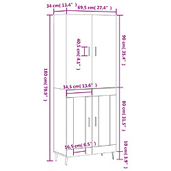 vidaXL Buffet haut Chêne marron 69,5x34x180 cm Bois d'ingénierie pas cher