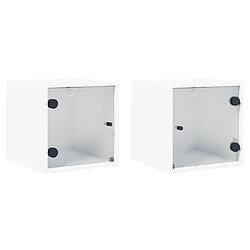 Maison Chic Lot de 2 Tables de chevet avec portes en verre - Tables de Nuit blanc 35x37x35 cm