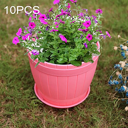 Wewoo Pot de fleur rose 10 PCS imitation en bois tonneau en plastique de résine avec plateau, diamètre supérieur: 16cm, hauteur: 13,5 cm