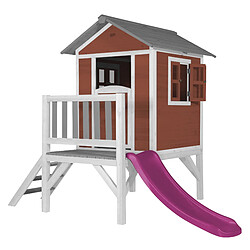 AXI Maison Enfant Beach Lodge XL en Rouge avec Toboggan Violet | Maison de Jeux en Bois FFC pour Les Enfants | Maisonnette / Cabane en Bois