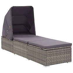 Helloshop26 Transat chaise longue bain de soleil lit de jardin terrasse meuble d'extérieur avec auvent et coussin résine tressée gris 02_0012273