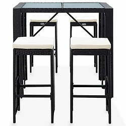 Avis Maison Chic Mobilier de bar d'extérieur 5 pcs,Mobilier d'extérieur,table de bar et chaises Résine tressée et verre Noir -GKD967383