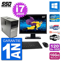 PC Tour Dell 7010 Ecran 22" Intel i7-2600 RAM 16Go SSD 120Go Windows 10 Wifi - Occasion