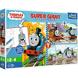 Trefl Primo - Thomas & Friends, Jeux de Tomek - 3en1 : Puzzle 15 Très Grands Pièces, Coloriage, Jeu avec Les éléments de Colorier, Puzzle avec Les Héros de Contes de Fées Thomas et Ses Amis