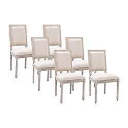 Vente-Unique Lot de 6 chaises en tissu et bois d'hévéa - Beige - AMBOISETTE