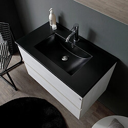 Kiamami Valentina MEUBLE DE SALLE DE BAIN SUSPENDU 80CM GRIS CLAIR AVEC LAVABO NOIR MAT | BERLIN