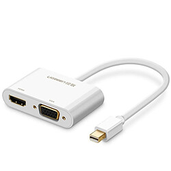 Wewoo Pour Projecteur, Télévision, Moniteur Argent 2 en 1 HD 1080P 4K Thunderbolt Mini DisplayPort DP vers HDMI et VGA plastique Adaptateur Convertisseur / Câble