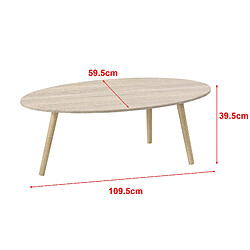 Helloshop26 Table basse pour salon avec pieds solides en bois MDF et PVC 110 cm effet chêne et bois 03_0006155