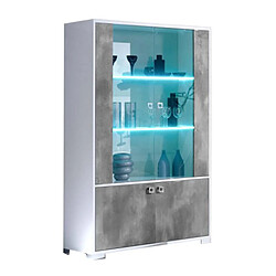 Dansmamaison Vitrine 4 portes Laqué Blanc Brillant/Gris à LED - AVELLINO