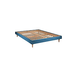 Avis Sommeil de plomb Lit 140x200cm avec tête de lit lignes velours et sommier kit Bleu - Hauteur totale : 29cm