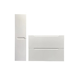 Vente-Unique Meuble simple vasque suspendu avec colonne - Blanc - 80 cm - STEFANIE