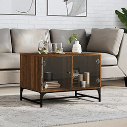 Maison Chic Table basse pour salon | Table à café avec portes en verre chêne marron 68,5x50x50 cm -GKD90742