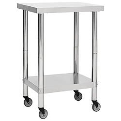 Helloshop26 Table de travail de cuisine avec roues plan de travail gastronomique espace commercial restaurant 60 x 60 cm acier inoxydable 02_0001914