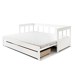 Avis Mes Lit extensible 90/180x200 cm avec tiroir blanc - PINO