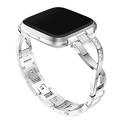 Wewoo Bracelet pour montre connectée en acier inoxydable massif serti de diamants de Fitbit Versa Lite Argent