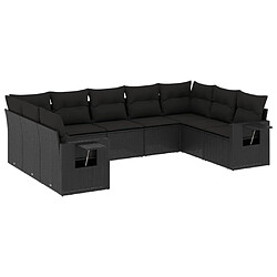 Maison Chic Salon de jardin 9 pcs avec coussins | Ensemble de Table et chaises | Mobilier d'Extérieur noir résine tressée -GKD47697