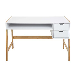 Decoshop26 Bureau table d'ordinateur avec deux tiroirs 76x115x58 cm MDF blanc et bambou 04_0006058