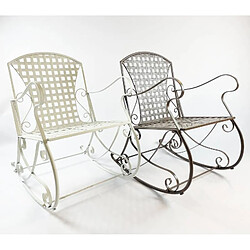 L'Héritier Du Temps Rocking Chair Louisiane Blanc Chaise Fauteuil de Jardin à Bascule Intérieur Extérieur en Métal Patiné 60x80x89cm pas cher