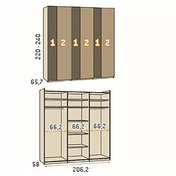 Inside 75 Armoire 3 portes coulissantes frange verticale 206,2x220 caisse Arios façade Arios Basalto Laquée