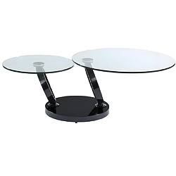 Avis Vente-Unique Table basse avec plateaux pivotants JOLINE - Verre trempé transparent et pied chromé noir de Maison Céphy