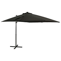 vidaXL Parasol de jardin en porte-à-faux et mât et lumières LED noir