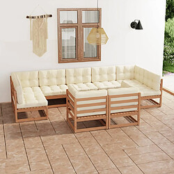 vidaXL Salon de jardin 9 pcs avec coussins Marron miel Bois de pin