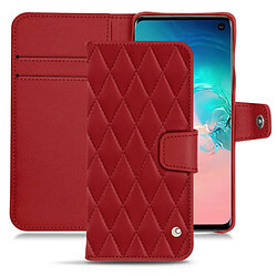 Housse cuir Samsung Galaxy S10E - Rabat portefeuille - Rouge - Couture ( Nappa - Pantone #d50032 ) - NOREVE