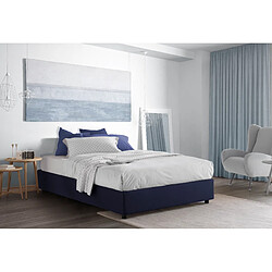 Autrement Talamo Italia Silvia lit double avec conteneur, Made in Italy, en tissu déhoussable, 160x190 cm, avec ouverture frontale, Bleu.