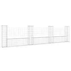 vidaXL Panier de gabion en forme de U avec 4 poteaux Fer 380x20x100 cm