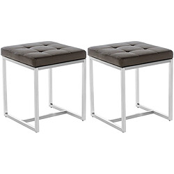 Decoshop26 Lot de 2 tabourets bas repose-pieds poufs forme carrée en PVC marron et acier inoxydable 10_0004465 