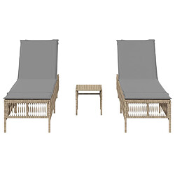 Avis vidaXL Chaises longues lot de 2 avec table beige résine tressée