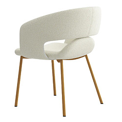 Moloo TRAVIS-Fauteuil de table en tissu Bouclé Ecru et métal décor chêne