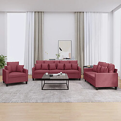 vidaXL Ensemble de canapés 3 pcs avec coussins rouge bordeaux tissu 