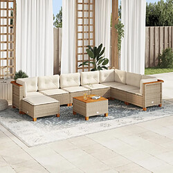 vidaXL Salon de jardin avec coussins 9 pcs beige résine tressée