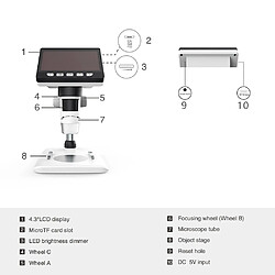 Yonis Microscope Numérique Portable 1080P 50X-1000X Avec Lumière LED Et Support SD + SD 8Go pas cher