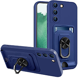 Coque en TPU antichoc avec béquille en anneau et porte-carte bleu pour votre Samsung Galaxy S22 5G