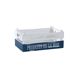 Aubry Gaspard Caisse "Produits de la Mer" en bois patiné blanc et bleu