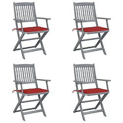 Maison Chic Lot de 4 Chaises pliables d'extérieur avec coussins | chaises de jardin | Fauteuil Relax Bois d'acacia -GKD21144